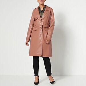 Attitudes by Renee Faux Leather Trench Coat